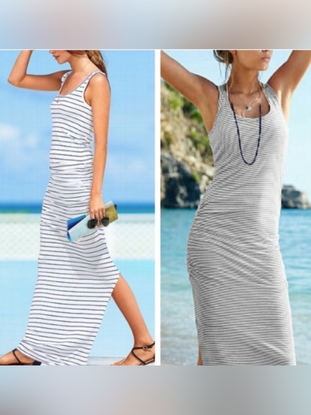 Victoria's Secret White & Navy Striped Tank Maxi Dress size Medium